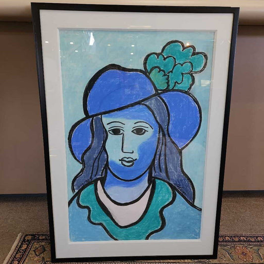 Framed Pastel In The Style of Henri Matisse's "Woman with a Hat" (Femme au Chapeau) 29W 41H