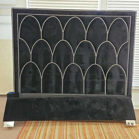 Black Velvet Bed Frame w/Silver Nail Heads 82.5W 93L 75H (CK)