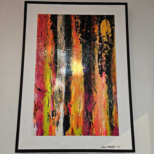 "Acid Rain" Original Acrylic on Canvas Signed Michael Schwertfeger, custom Frame 37.5 X 51.5