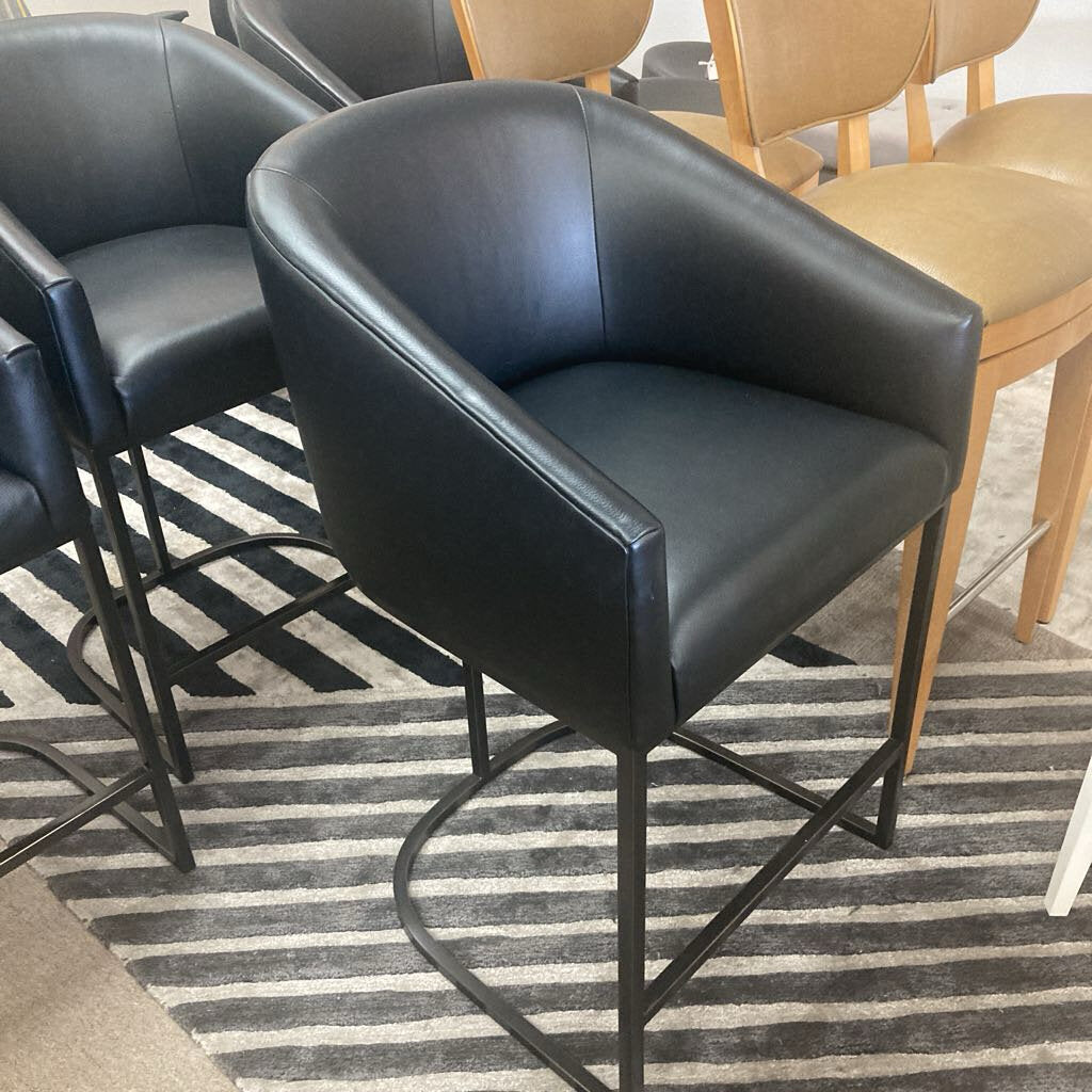 "RH Emery Barrelback Slope Arm Leather Bar Chairs 23W 24D 38.5H - SET OF 4