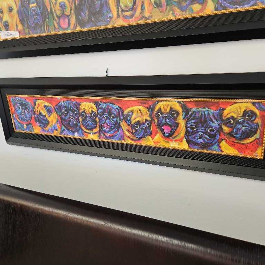 "Pug Brothers" Original Acrylic on Canvas in The Style of Tom Mosser 54.25W 14.75H