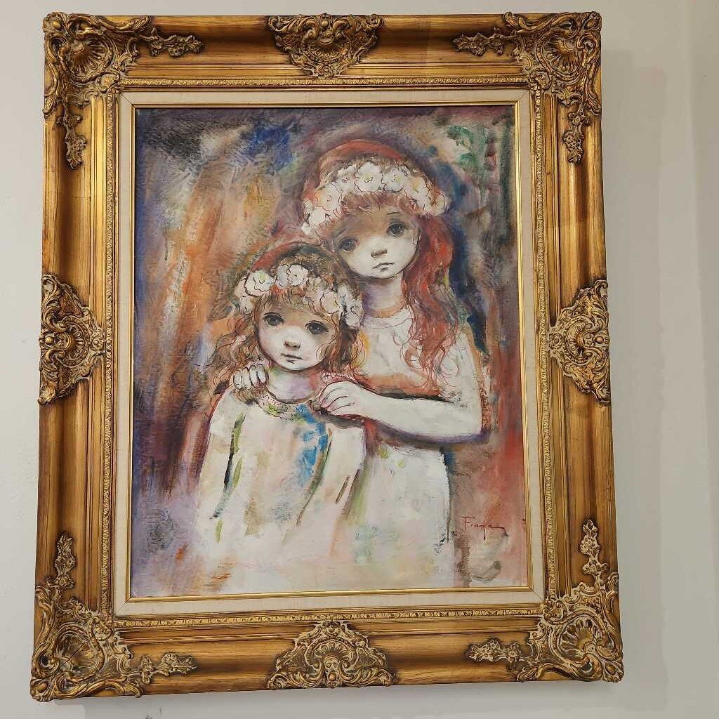"Portrait of Girls" Oil on Canvas, Signed (Ozz) Franca 33.75W 39.75H