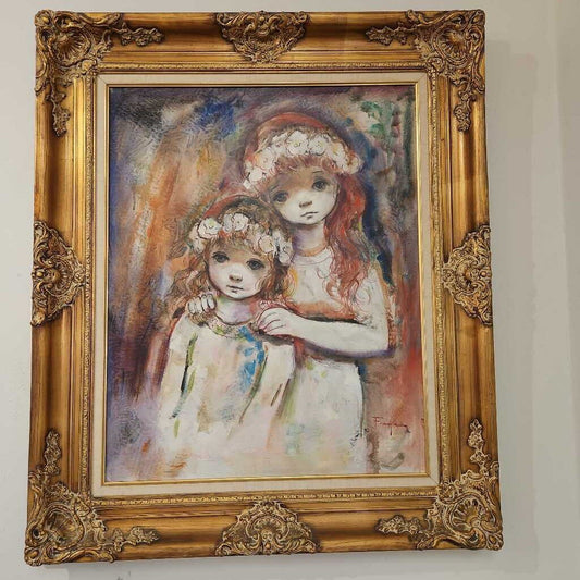 "Portrait of Girls" Oil on Canvas, Signed (Ozz) Franca 33.75W 39.75H