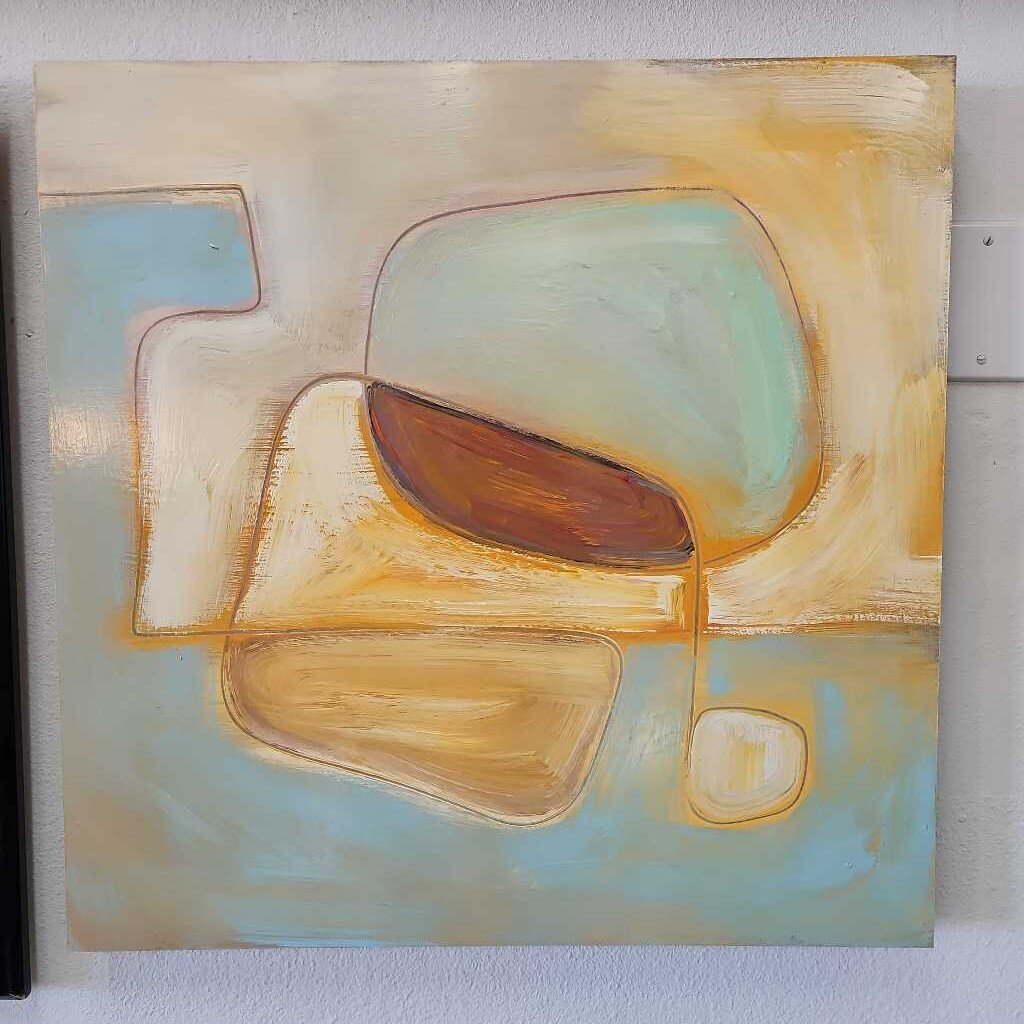 Shawn Savage Lacquered Tranquil Color Abstract on Board 24"Sq.