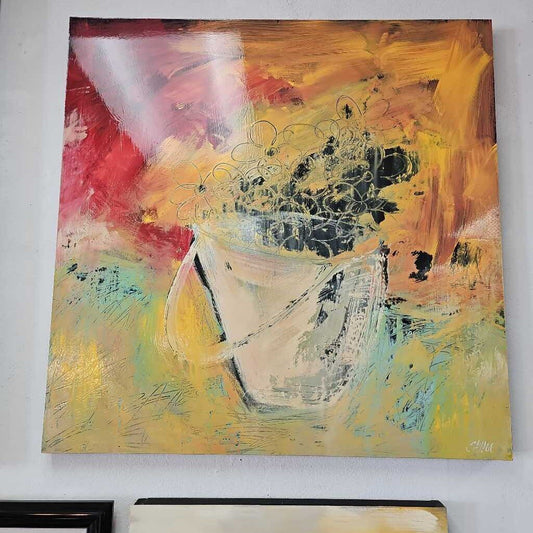 Signed Savage Expressionist Abstract Style Painting on Board 36" Sq.