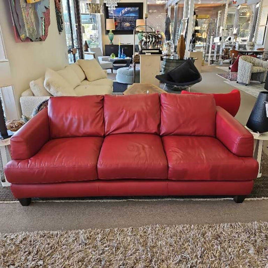 Natuzzi Editions Red Leather Sofa 80 x 36.5 x 30.5"H