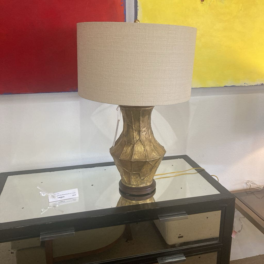 Gold Finish Textured, Geometric Table Lamp w/Drum Shade 29.5H