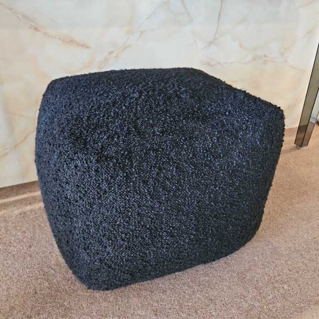 Black Boucle Upholstered Cube Ottoman 21Sq 15H
