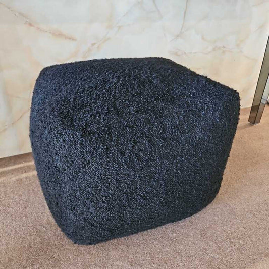 Black Boucle Upholstered Cube Ottoman 21Sq 15H