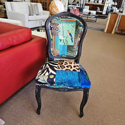 Whimsical Accent Chair w/Patchwork Upholstery Distressed Frame 20.5W 22D 40H