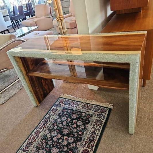 Made Goods Emiyn Console Table, Natural Suar Wood w/Crystals 48W 18D 31H