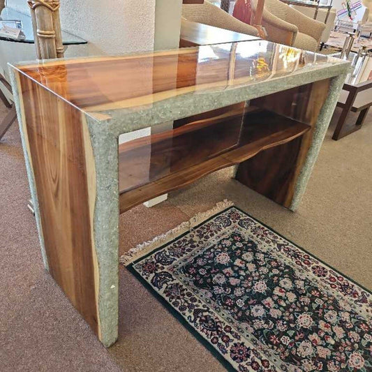 Made Goods Emiyn Console Table, Natural Suar Wood w/Crystals 48W 18D 31H