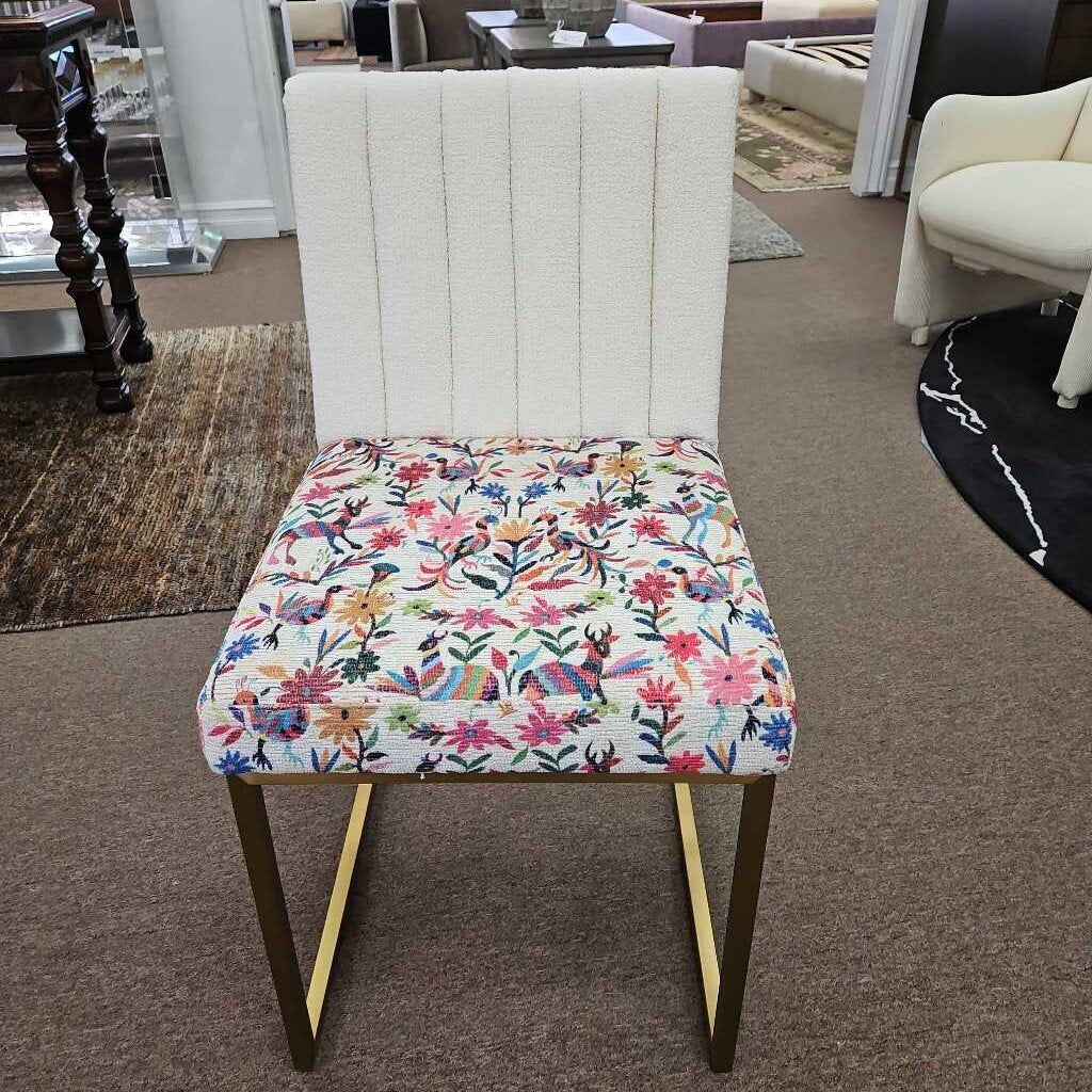 Modern Angular Geometric Dining Chair, Gold Finished Metal Frame, Custom Upholstery 19W 18.75D 34.5H (16 Available)