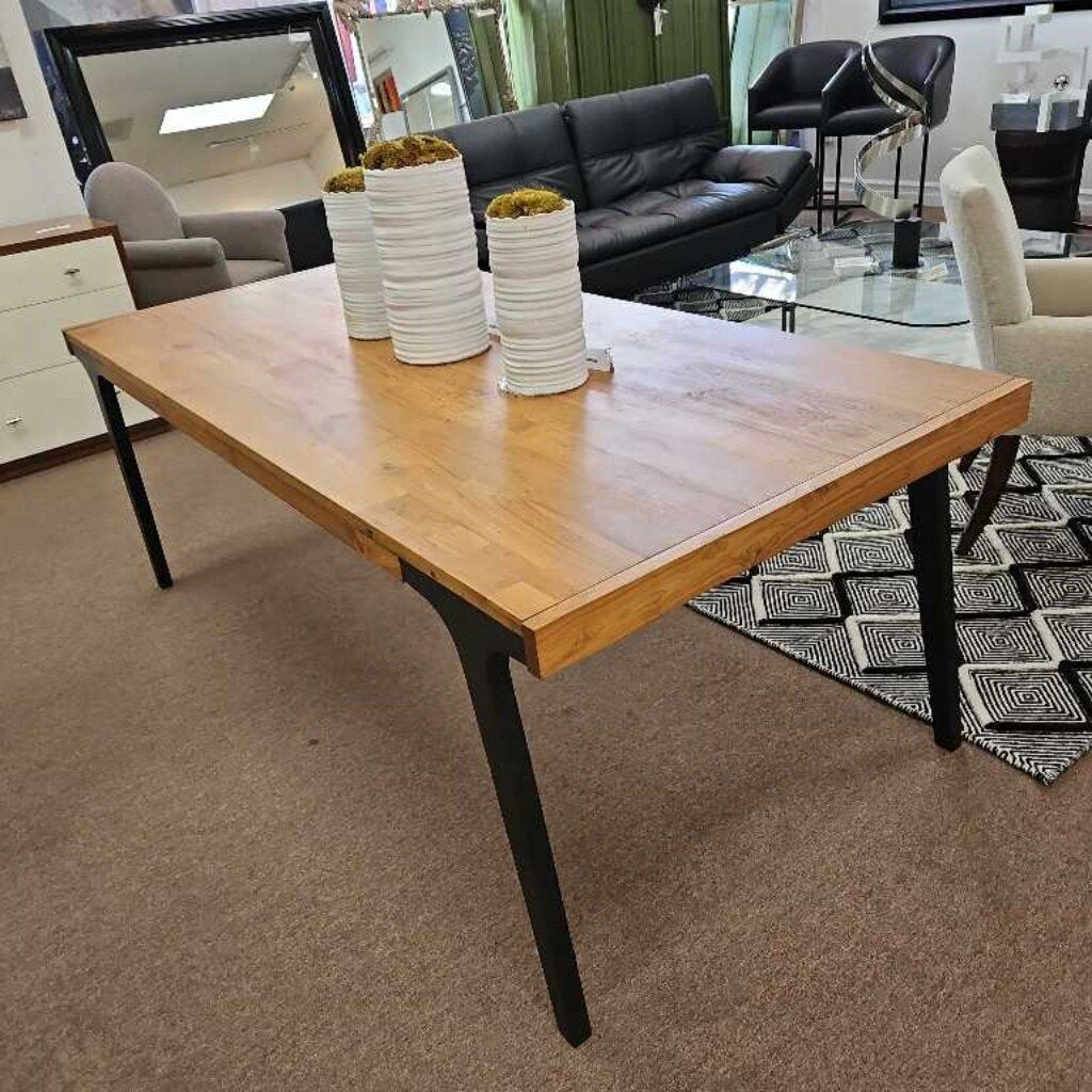 Crate & Barrel Lakin Teak Extendable Dining Table 81W 38D 30H (2 leaves 19"each)