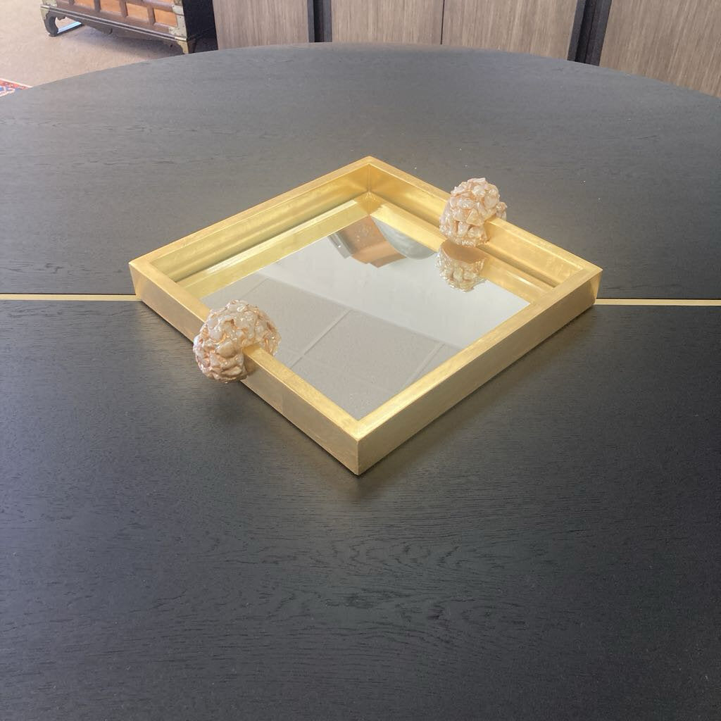John-Richard Golden Reflections Gold Leaf Framed Tray, Quartz Handles 18.5" x 16"