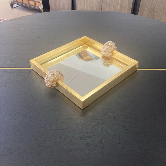 John-Richard Golden Reflections Gold Leaf Framed Tray, Quartz Handles 18.5" x 16"