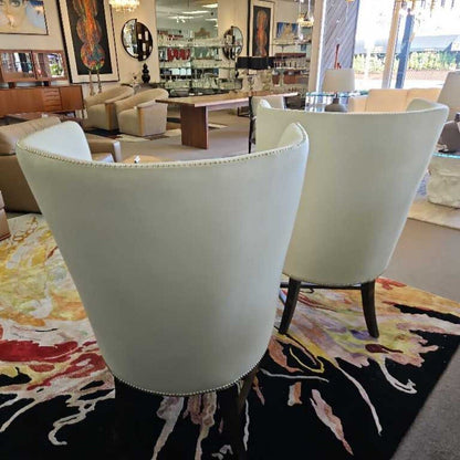 White Upholstered Wingback Chairs 30.5W 31D 44.5H - PAIR