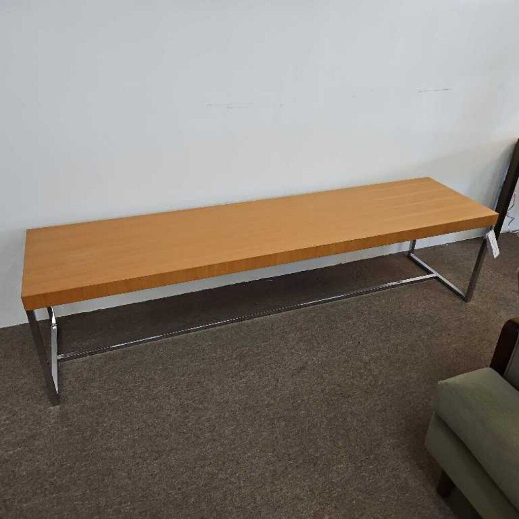 Blonde Wood Bench w/Stainless Steel Frame 71 x 17.75 x 17.75"