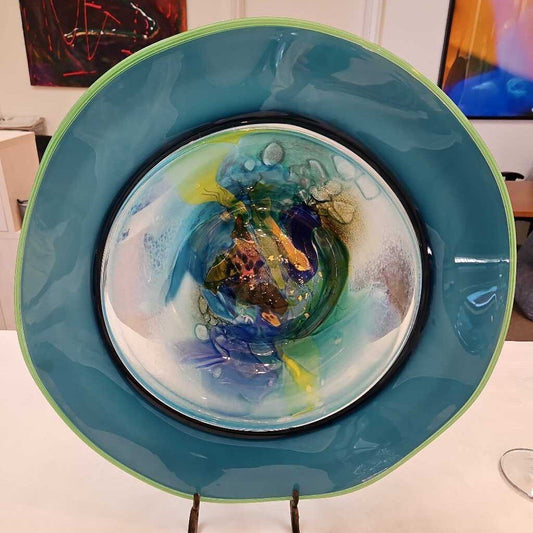 Italian Murano Hand Blown Art Glass Centerpiece Bowl w/Stand 23.5Dia