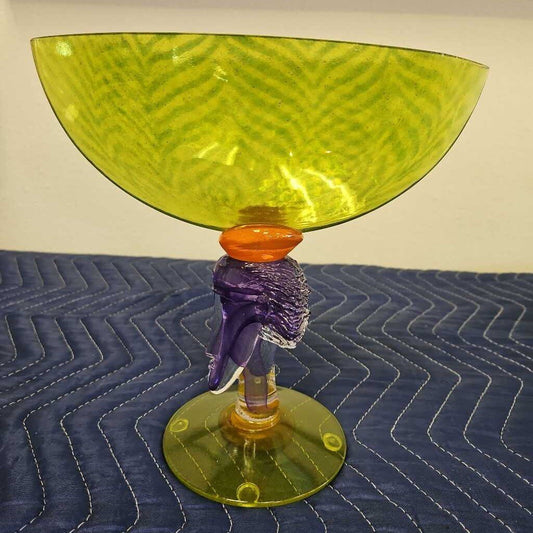 1980's Kjell Engman for Kosta Boda Art, Green & Purple 9.5 x 4.25 x 9.5H
