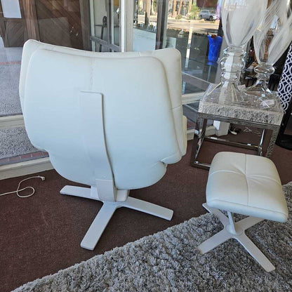 Natuzzi Re-Vive White Leather Swivel Lounge Chair w/Otto 35W 32D 43H