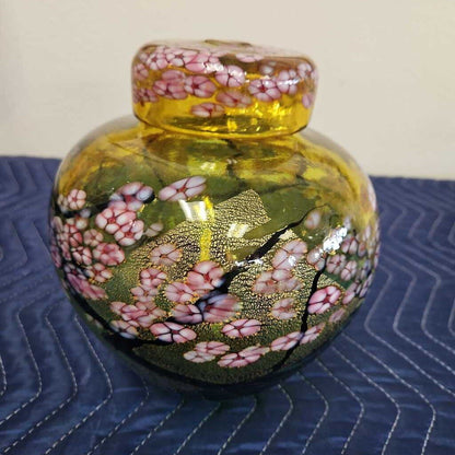 Robert Held Hand Blown Ltd. Ed.18/250 Ginger Jar w/Cherry Blossoms 8Dia 9H