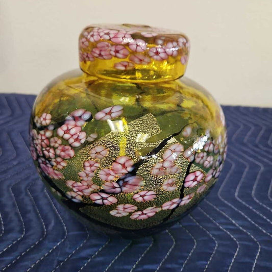 Robert Held Hand Blown Ltd. Ed.18/250 Ginger Jar w/Cherry Blossoms 8Dia 9H