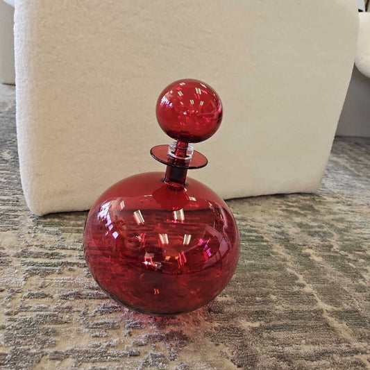 Joe Cariati Empoli Red Glass Decanter, Large Ball Stopper 11.5H