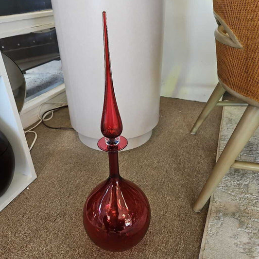 Joe Cariati Empoli Red Glass Fluted Cone Decanter 22H