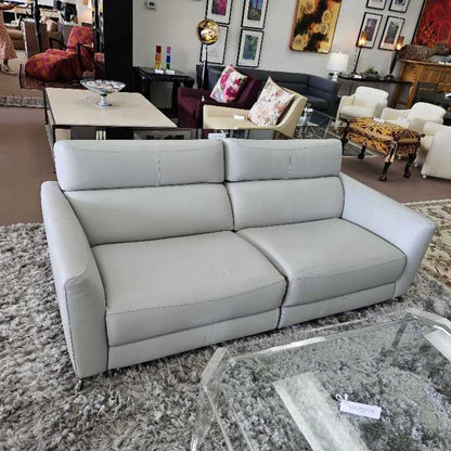 Natuzzi Italia Stan Sofa, Light Grey Leather, Power Adjustable Head & Foot Rests 80W 38D 33H