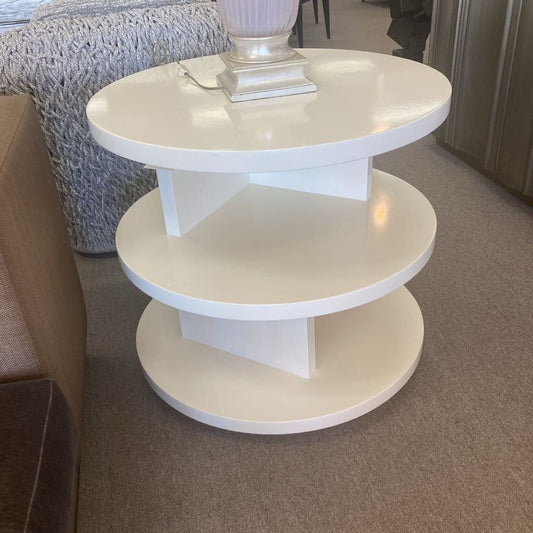 Three-Tiered White Round Accent Table 30Dia 27.75H