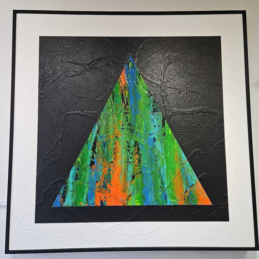 One of a Kind, Original Abstract Acrylic Layered on Canvas, "Pyramid Scheme" signed Michael Schwertfeger 61.5"Sq.