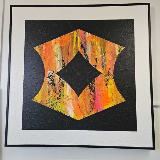 One of a Kind, Original Abstract Acrylic Layered on Canvas, "Equinox" signed Michael Schwertfeger 61.5"Sq.
