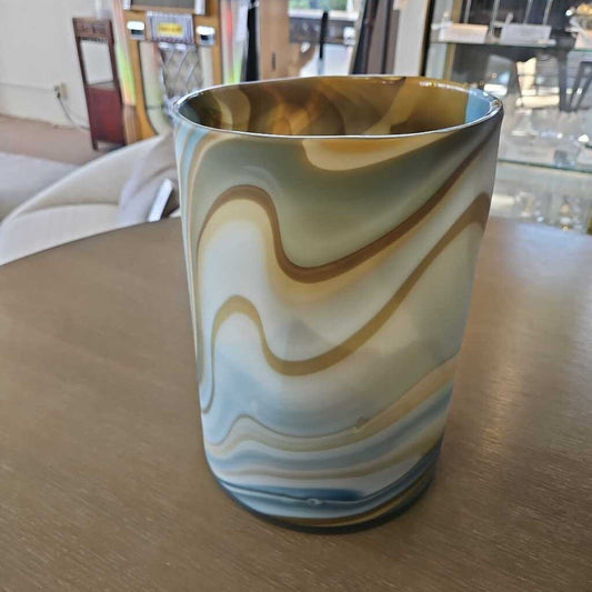 Jamie Young Terrene Vase, Hand Blown Glass Swirl 7.75Dia 11H