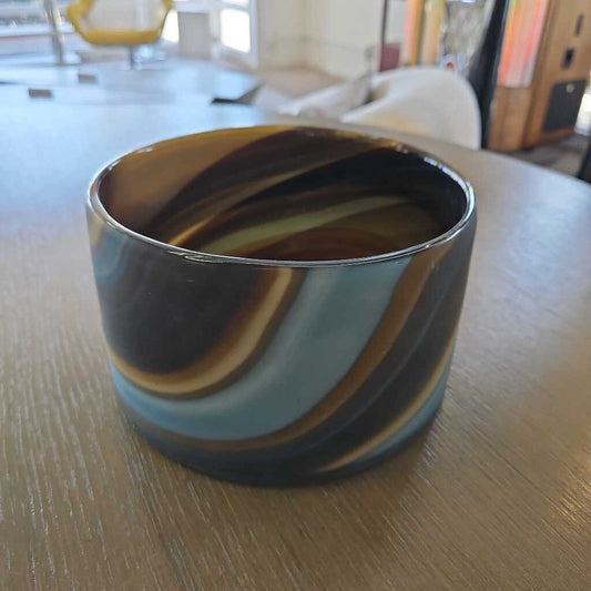 Jamie Young Terrene Vase, Hand Blown Glass Swirl 6.75Dia 4.25H
