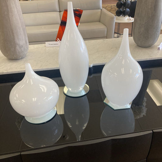 Jamie Young Nymph Vase, Trio White Glass, 10.5H, 14H, 17.5H - SET OF 3