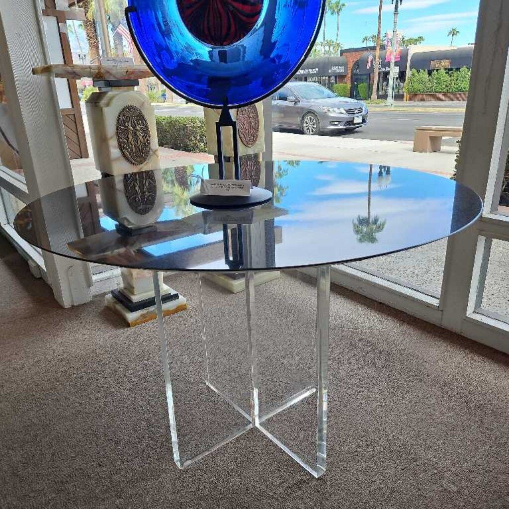 Beveled Black Marble w/Lucite Base Table 45Dia 28H