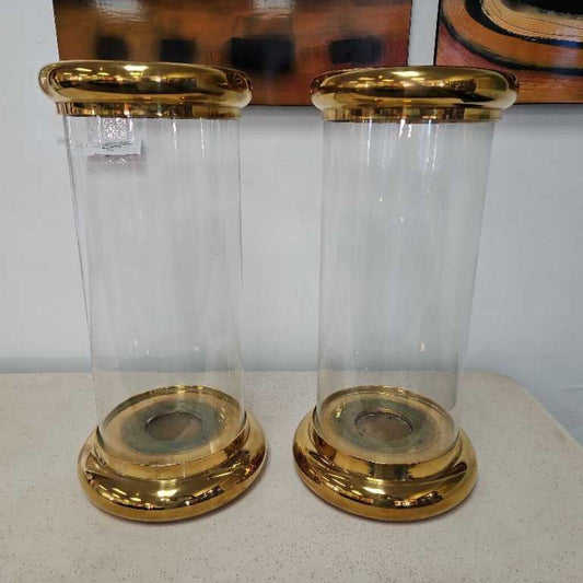 1980 Chapman Bun Hurricane Lanterns, Brass & Glass 9.5Dia 21H - PAIR