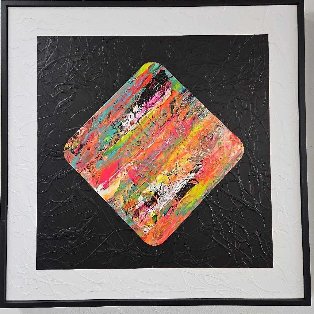 "Dancing Spectrum" Signed Framed Abstract 41.25"Sq