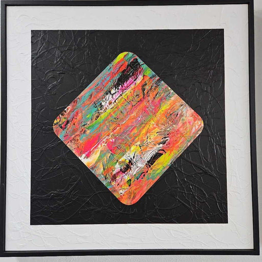 "Dancing Spectrum" Signed Framed Abstract 41.25"Sq