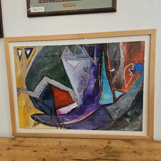 Geometrical Acrylic on Paper Abstract, Matted & Framed, Unsigned 50.75 x 36.5"