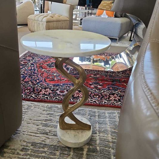 John-Richard Windswept Martini Tbl., Marble & Brass 14 Dia x 22.75"