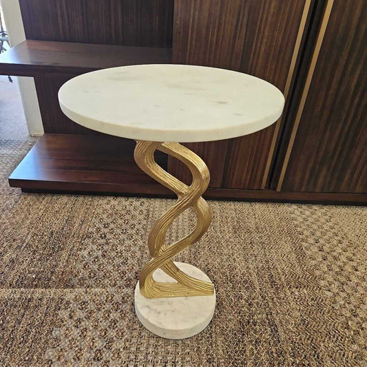 John-Richard Windswept Martini Tbl., Marble & Brass 14 Dia x 22.75"