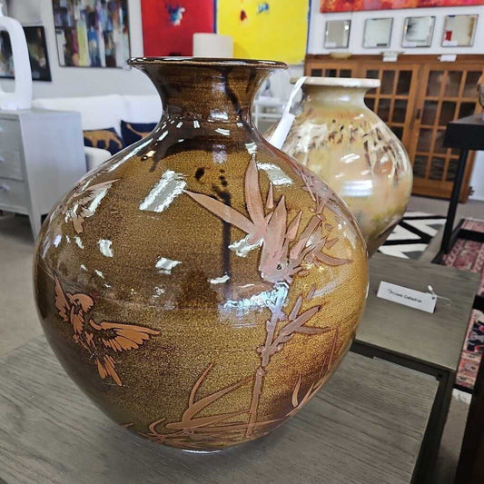 Handmade Ceramic Vase, Warm Earthy Tones, Bamboo Designs 16.5 Dia x 19.5H