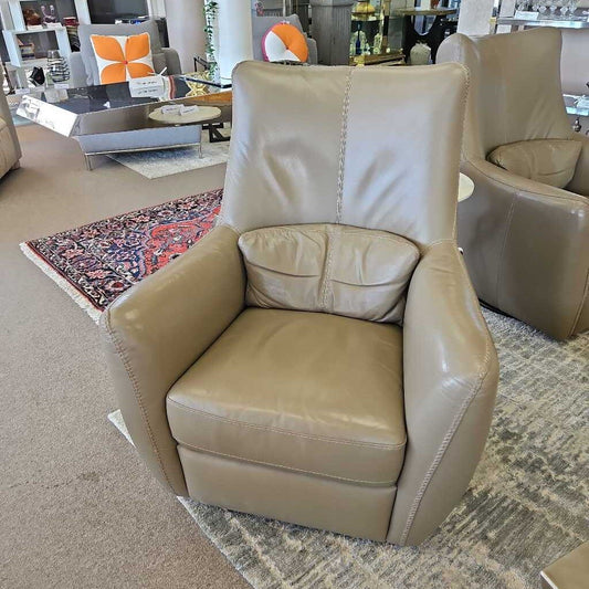 Domicil Taupe Leather Swivel Chairs (PAIR) 32.5 x 36 x 38.5