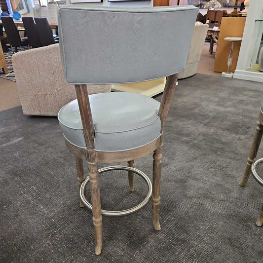 Leather Upholstered Bar Chairs, Aged Gray Finish, Padded Upholstery 17W 18.5D 39H - SET OF 4