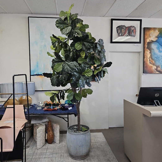 Artificial Fiddle Leaf Tree w/Galvanized Dolly Tub 8'7"H