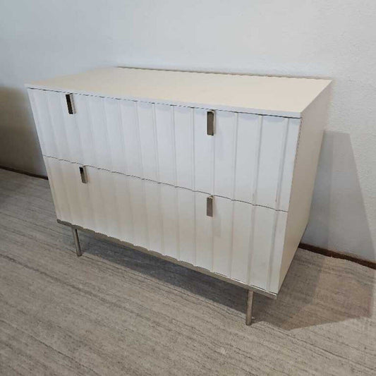 Bernhardt White Modulum 2-Drawer Chest, Fluted Cast Resin Drawer Front, Polished Stainless Steel Base 37.5W 18D 29.25H