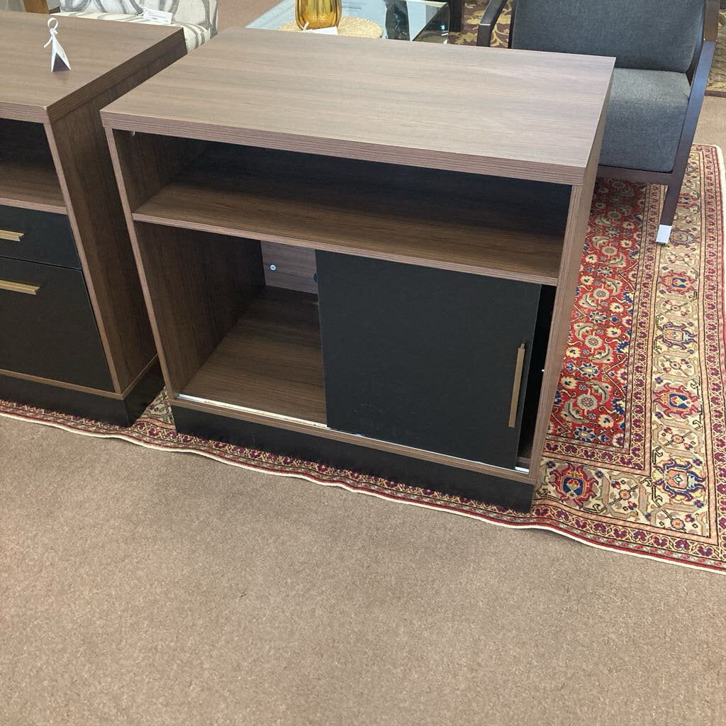 Walnut Wood File Cabinet w/Sliding Door, Open Shelf 31.5W 19.5D 29H