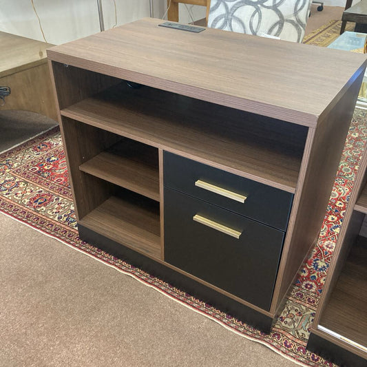 Walnut Wood Mobile Lateral File Cabinet, Key Lock, Power Slip 31.5W 19.5D 19H